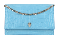 Skull Croc-Embossed Crossbody, Leather, Blue, MII, DB, 3*